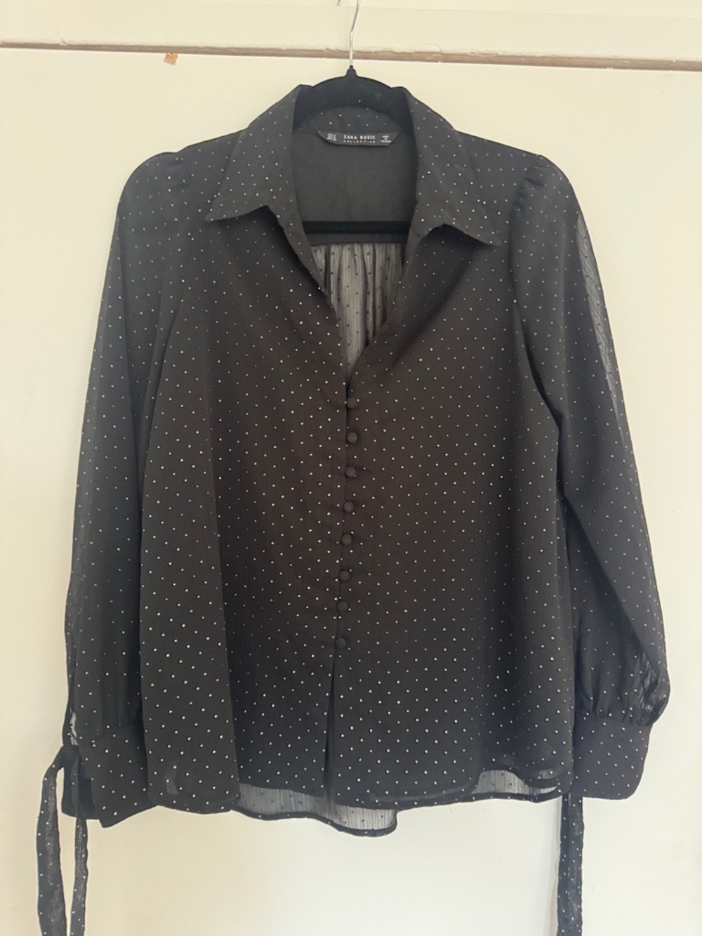 Zara Black Blouse with gold dots - Picture 2 of 3
